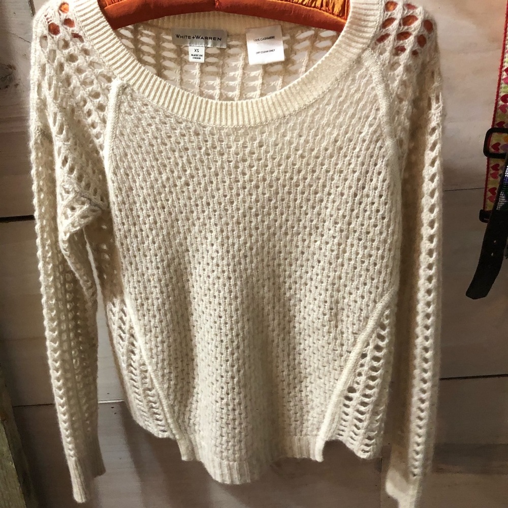 XS White + Warren Cream Cashmere Sweater